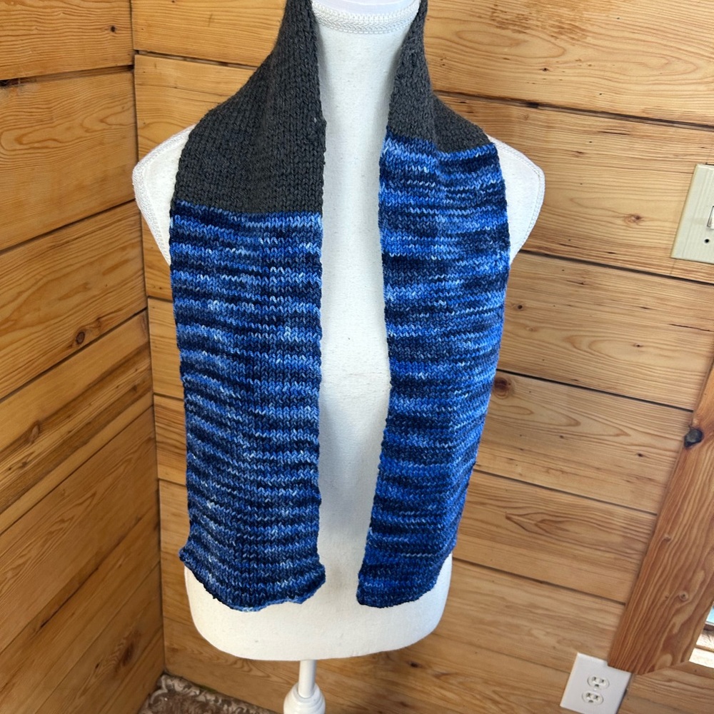 Vintage Blue and Black Knit‎ Mini Scarf Cotton